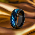 Men's Stainless Steel Blue Tiger's Eye Inlaid Ring | Punk Black & Blue Aurora Design Ring Jewelry