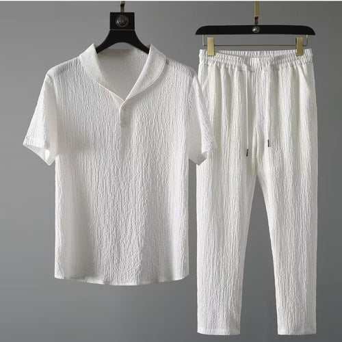 Men's Casual Ice Silk Linen Matching Set | Ultra-Thin Short-Sleeve Two-Piece Outfit