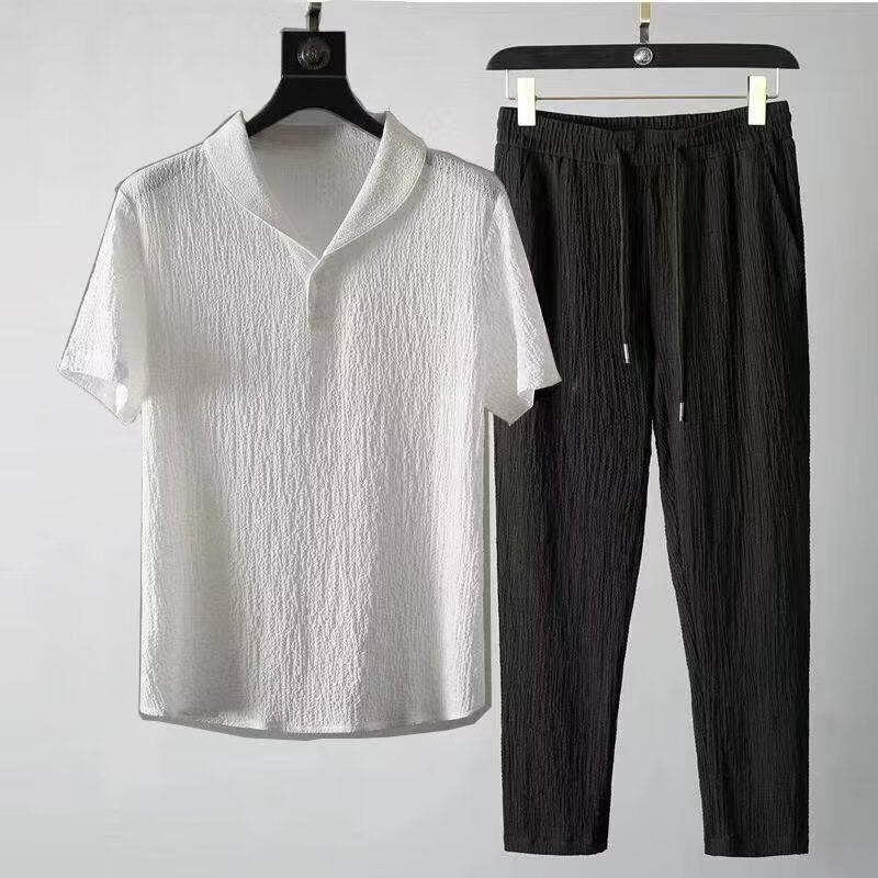 Men's Casual Ice Silk Linen Matching Set | Ultra-Thin Short-Sleeve Two-Piece Outfit